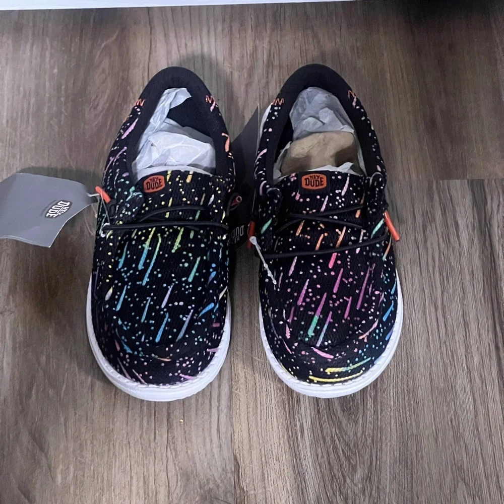 Kids Hey Dude Wally Y Party Mesh Black Multicolor Casual Sneaker